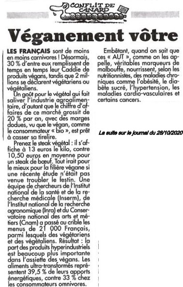 Le Canard enchaîné jette pavé dans la mare des végans Le Canard enchaîné jette pavé dans la mare des végans