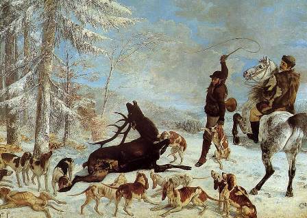 Gustave Courbet, L’hallali du cerf ou Episode de chasse à courre sur un terrain de neige, huile sur toile, 1867, Musée des beaux-Arts de Besançon Gustave Courbet, L’hallali du cerf ou Episode de chasse à courre sur un terrain de neige, huile sur toile, 1867, Musée des beaux-Arts de Besançon